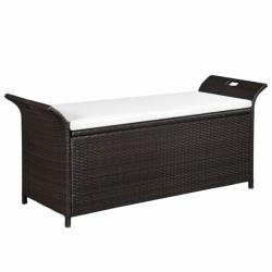 vidaXL Bancă de depozitare cu pernă, maro, 138 cm, poliratan (44182)