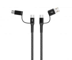 Well Cablu de date si incarcare 4in1 1m 3A Well negru (CABLE-USBC/USBC/U-1GY02-WL)