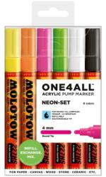 MOLOTOW Marker cu vopsea acrilica, varf rotund, 4 mm, ONE4ALL 227HS Neon 6 culori/set Molotow MLW099 (MLW099)