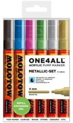 MOLOTOW Marker cu vopsea acrilica, varf rotund, 4 mm, ONE4ALL 227HS Metallic 6 culori/set Molotow MLW102