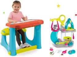 Smoby Set căsuță pentru pisicuță cu sunete Cat's House Veterinary Smoby și bancă pentru desenat și scris cu cărți de colorat (SM340400-11) Papusa