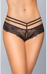 SoftLine alul nyitott fekete csipke francia bugyi derékpántokkal M/L