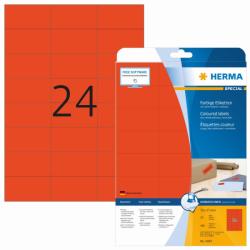 Herma No. 4467 piros színű 70 x 37 mm méretű, univerzálisan nyomtatható, matt felületű öntapadós etikett címke, visszaszedhető ragasztóval A4-es íven - kiszerelés: 480 címke / 20 ív