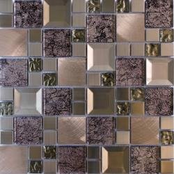 Settimo Mozaic sticla decorativ cu insertii metalice gri 080 (MI039)