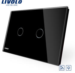 LIVOLO Intrerupator dublu wireless cu variator cu touch Livolo din sticla - standard italian - culoare negru