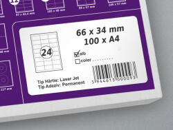 LabelLife Etichete autoadezive A4, 66 x 34 mm, 24 etichete coala A4 (VEC20S66X34AA)