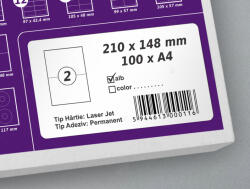 LabelLife Etichete autoadezive A4, 210 x 148 mm, 2 etichete coala A4 (VEC20S210X148AA)