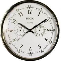 Secco 'Sweep second' falióra 30cm pára és hőmérővel, króm keret (S TS6055-57) (S TS6055-57)