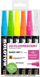 MOLOTOW Marker caligrafic, varf tip pensula, 1 mm, UV-Fluorescent Basic, 6 culori/set Molotow MLW123
