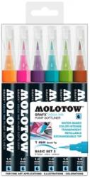 MOLOTOW Marker caligrafic, varf tip pensula, 1 mm, Aqua Ink Pump Softliner Basic 2, 6 culori/set Molotow MLW121