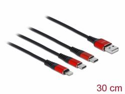Delock Cablu de incarcare 3 in 1 USB-A la Lightning / 2 x USB-C T-T 0.3m, Delock 86708 (86708)