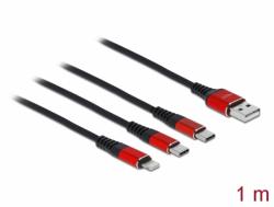 Delock Cablu de incarcare 3 in 1 USB-A la Lightning / 2 x USB-C T-T 1m, Delock 86709 (86709)