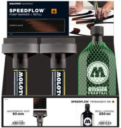 MOLOTOW Set 4 markere cu vopsea, varf Flowmaster, 60 mm, Speedflow Ink + rezerve 250 ml Molotow MLW690