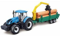 Bburago New Holland T7.315 traktor rönkszállító pótkocsival , BB1831655 (BB1831655)