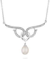 Swan Сребърно колие с висулка с бяла естествена перла и цирконий RT114NW Swan
