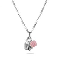 Swan Сребърно колие с висулка цвете от миден седеф и цирконий ROSE3N Swan