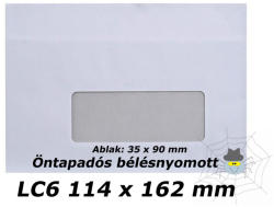 LC6 (114 x 162 mm) öntapadós, bélésnyomott, jobb ablakos boríték
