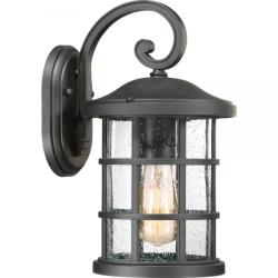 Quoizel Aplica exterior Crusade S, finisaj negru, sticlă cu bule, H: 27, 9cm, IP44, 1x60W-E27, QZ-CRUSADE-S-BLK (QZ-CRUSADE-S-BLK)