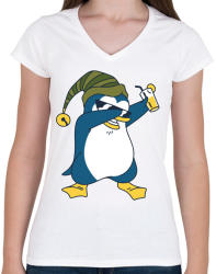 printfashion Pingvin-koktéllal - Női V-nyakú póló - Fehér (4193936)