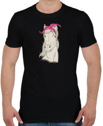 printfashion Ló lila pöttyös kendővel - Férfi póló - Fekete (4206788)
