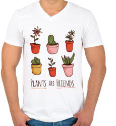 printfashion Növények - Férfi V-nyakú póló - Fehér (4060403)