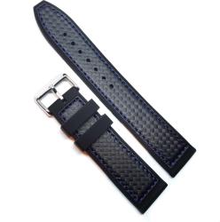  Curea Ceas „Carbon Blue Tech 4S15 - Silicon cu Textură Carbon și Cusătură Albastră (20mm - 22mm) (4S15BB)