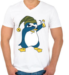 printfashion Pingvin-koktéllal - Férfi V-nyakú póló - Fehér (4193889)