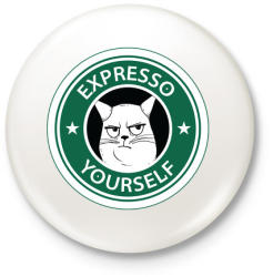 printfashion Starbucks macska - Kitűző, hűtőmágnes - Fehér (4198514)