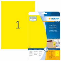 Herma No. 4421 sárga színű 210 x 297 mm méretű, univerzálisan nyomtatható, matt felületű öntapadós etikett címke, visszaszedhető ragasztóval A4-es íven - kiszerelés: 20 címke / 20 ív