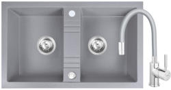 FERRO Set Chiuveta bucatarie Ferro Mezzo II 2 Cuve 78x48 cm GRI si Baterie Ferro Zumba cu Pipa Flexibila