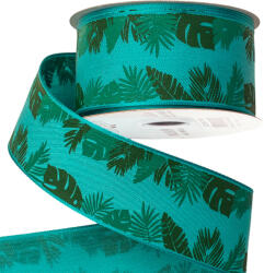 Valex Decor Monstera levél mintás textil szalag drótos szegéllyel 38mm x 6.4m (JC3807-08)
