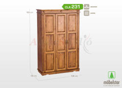 Möbelstar CLA 231 - 3 ajtós pácolt fenyő szekrény (válaszfalas) - matrac-vilag
