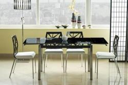 Wipmeble GD 017 bővíthető asztal /Fekete üveglap virágmintával - sprintbutor