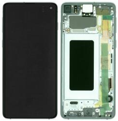 Samsung Galaxy S10 G973F - LCD Kijelző + Érintőüveg + Keret (Prism Green) - GH82-18850E, GH82-18835E Genuine Service Pack, Green