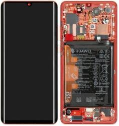 Huawei P30 Pro - LCD Kijelző + Érintőüveg + Keret + Akkumulátor (Amber Sunrise) - 02352PGK Genuine Service Pack, Red