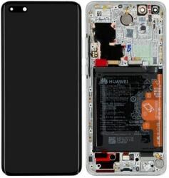 Huawei P40 Pro - LCD Kijelző + Érintőüveg + Keret + Akkumulátor + Ujjlenyomat-Érzékelő (Ice White, Silver Frost) - 02353PJK Genuine Service Pack, Ice White