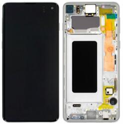 Samsung Galaxy S10 G973F - LCD Kijelző + Érintőüveg + Keret (Prism White) - GH82-18850B, GH82-18835B Genuine Service Pack, White
