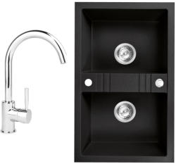 FERRO Set Chiuveta bucatarie Ferro Mezzo II 2 Cuve 78x48 cm GRAFIT si Baterie Ferro Lugio BLG4 Crom