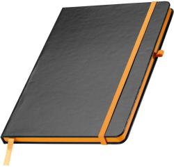 Jegyzetfüzet A/5 fekete PVC borító, 80 vonalas lap, narancs kiegészítőkkel + tolltartó gumigyűrű (037910)