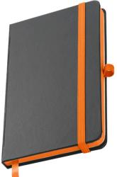 Jegyzetfüzet A/6 műbőr fekete, színes gumis, 160 vonalas oldal, narancs papírszél (341110)
