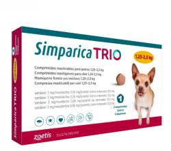 Zoetis Simparica Trio Caini 3 mg(1.25 - 2.5 kg) Deparazitare interna si externa, 3 x comprimate masticabile