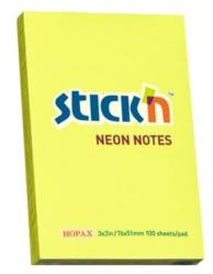 STICKN Notes autoadeziv 76 x 51 mm, 100 file, Stick"n - galben neon (HO-21132)