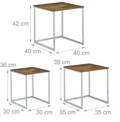  Egymásba tolható asztal fém keret natúr fa 3 db-os szett 10020360_nt