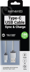 Lemontti Cablu USB Type-C Gri 1.5m (impletitura textila)-T. Verde 0.1 lei/ buc (LCTYPCUSB15) - pcone
