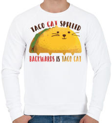 printfashion Cica - Taco cat visszafelé is olvasva is taco cat - Férfi pulóver - Fehér (4241117)