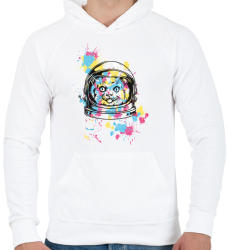printfashion Cica - űrhajós - Férfi kapucnis pulóver - Fehér (4219500)