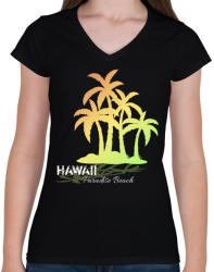 printfashion Hawaii paradise beach - Női V-nyakú póló - Fekete (4237669)