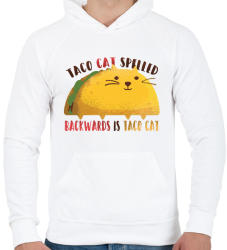 printfashion Cica - Taco cat visszafelé is olvasva is taco cat - Férfi kapucnis pulóver - Fehér (4241125)