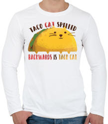 printfashion Cica - Taco cat visszafelé is olvasva is taco cat - Férfi hosszú ujjú póló - Fehér (4241110)