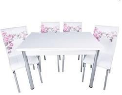 Seloo Set masa extensibila Alba cu 4 scaune Pedli trandafiri lila